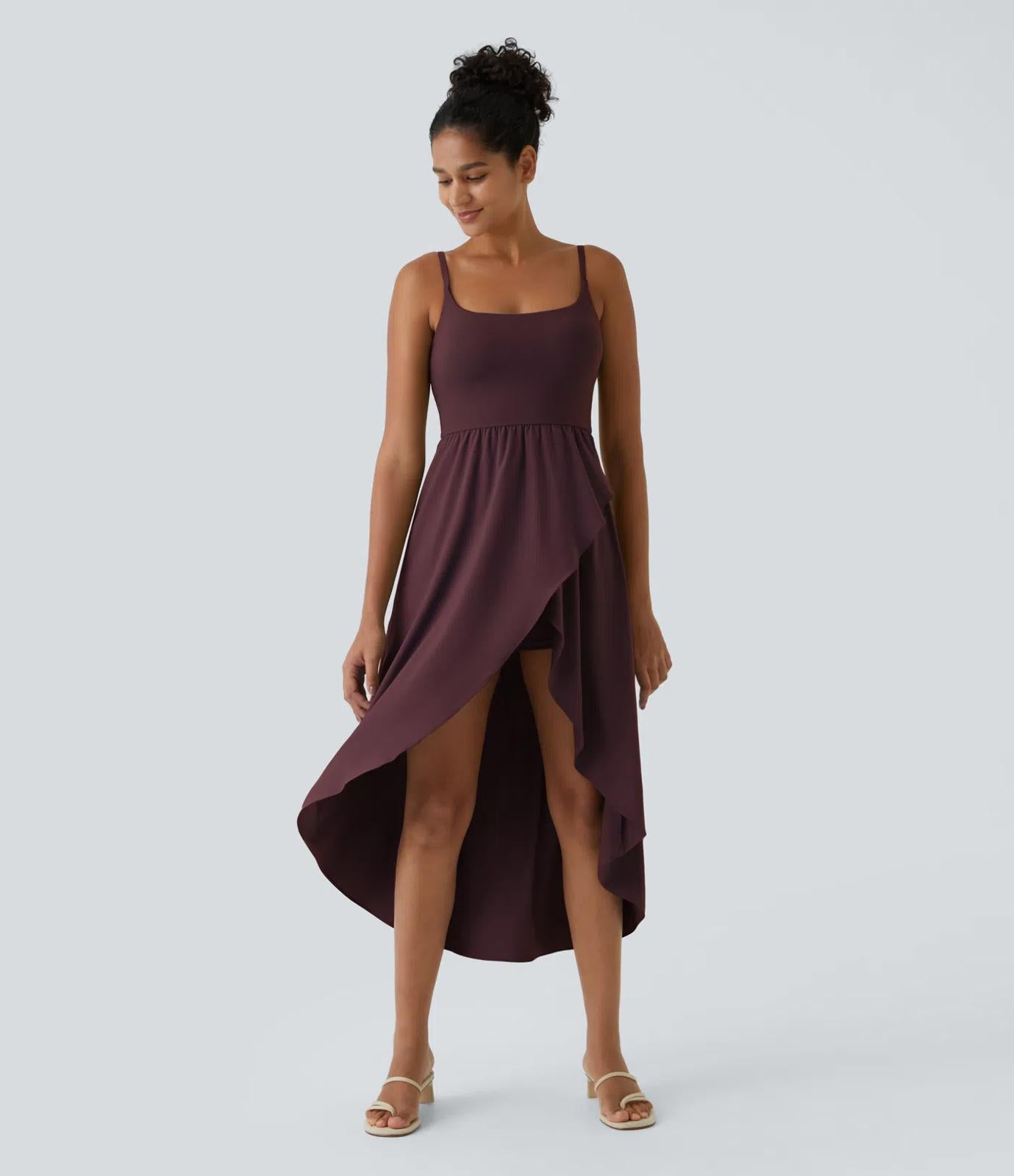 NWT Halara Breezeful High Low 2 Piece Pocket Flowy Midi Casual Dress Amaranth -M