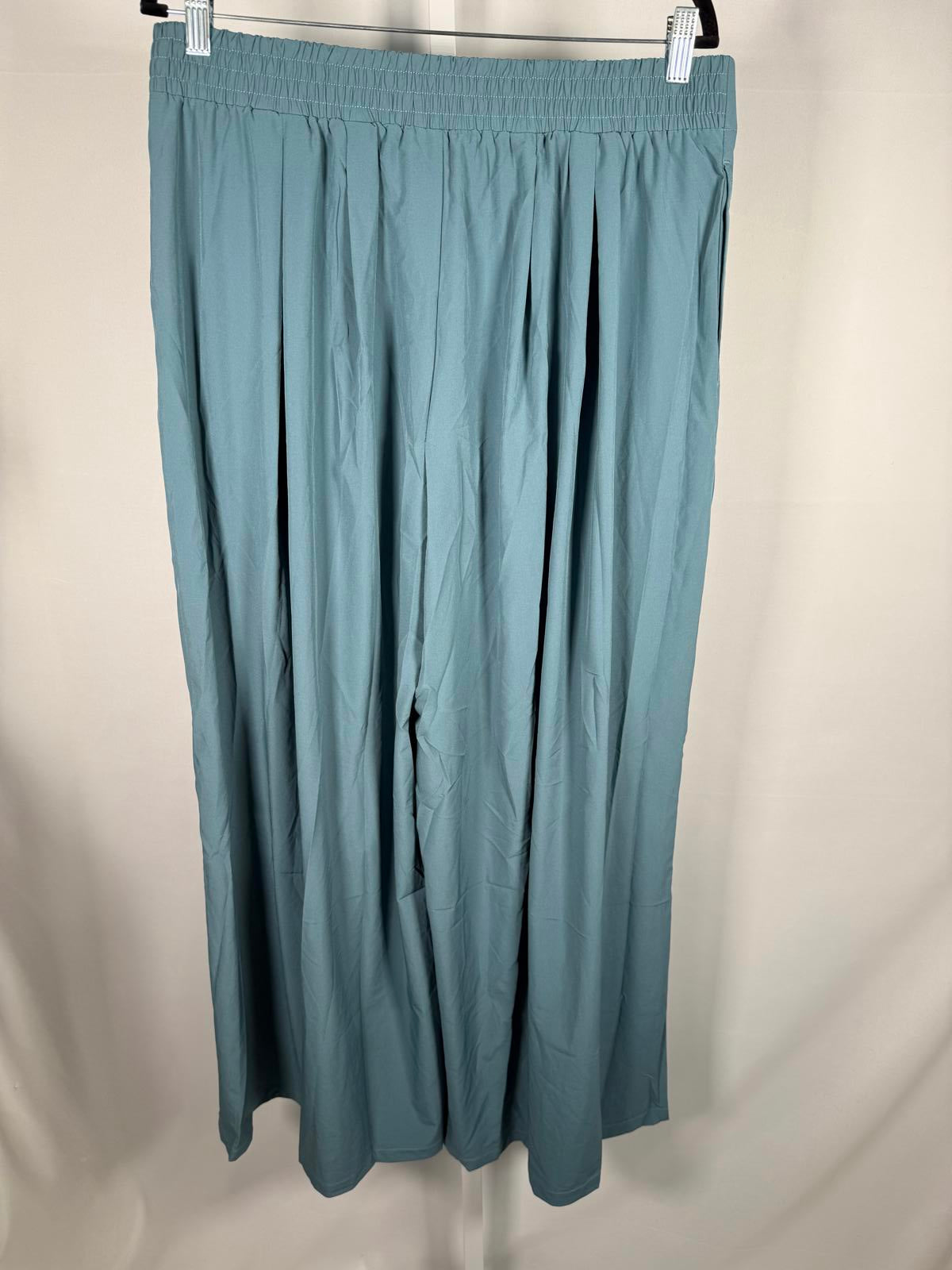 NWT Halara Breezeful High Waist Shirred Flowy Palazzo Casual Pants Stone Blue XL