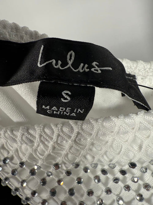 Lulus Memorable Glow White Fishnet Rhinestone Bodycon Midi Dress - S NWT