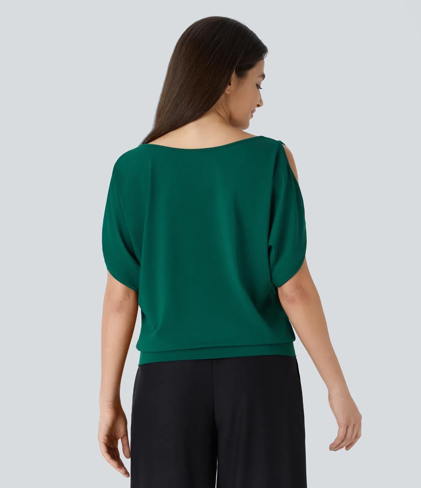 NWT Halara Boat Neck Short Sleeve Cut Out Casual T-Shirt Aventurine M