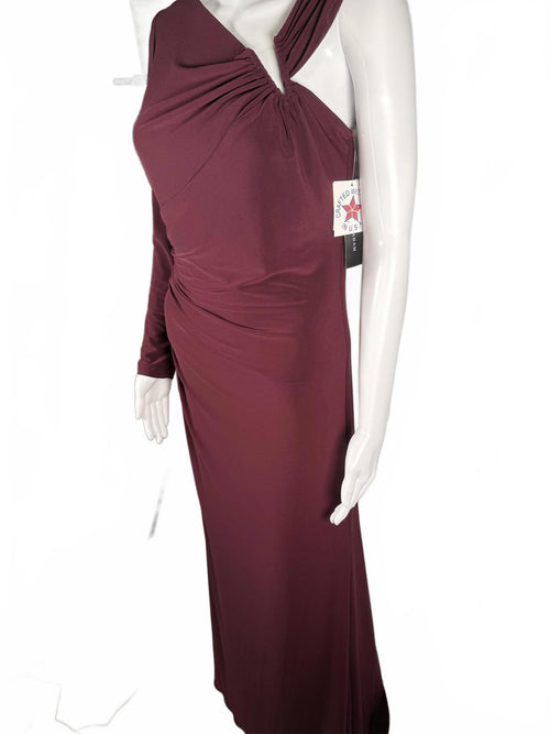 Betsy & Adam Women's Red Asymmetric Ruched Gown Dress Size 8