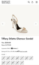 BADGLEY MISCHKA Tiffany Stiletto Glamour Sandal Ivory Satin SIZE 9.5