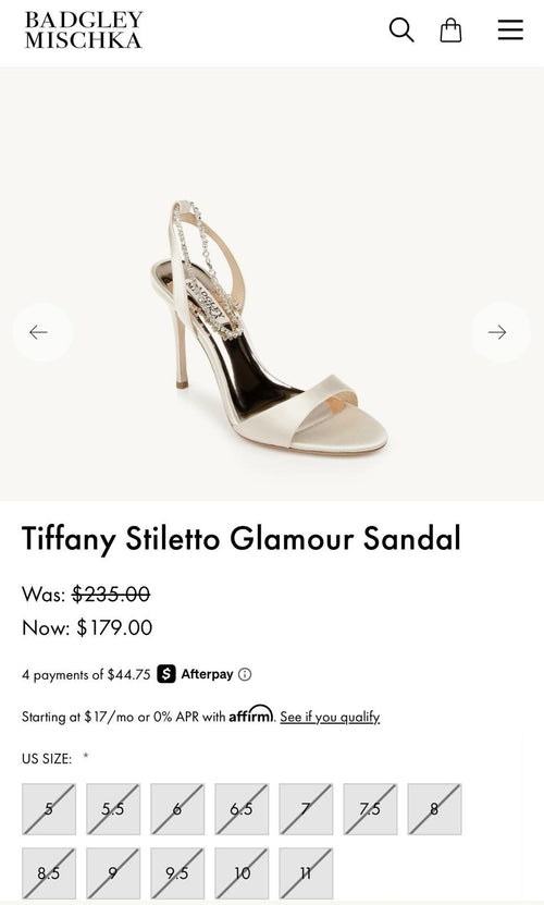 BADGLEY MISCHKA Tiffany Stiletto Glamour Sandal Ivory Satin SIZE 9.5