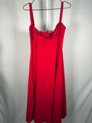 Pathea Elegant Red Midi Dress with Adjustable Straps and Lace-up Back, Size M