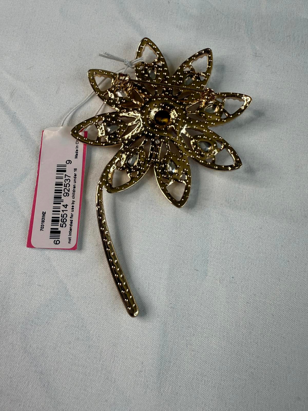 NWT Isaac Mizrahi Holiday Floral Brooch with red and pink crystals