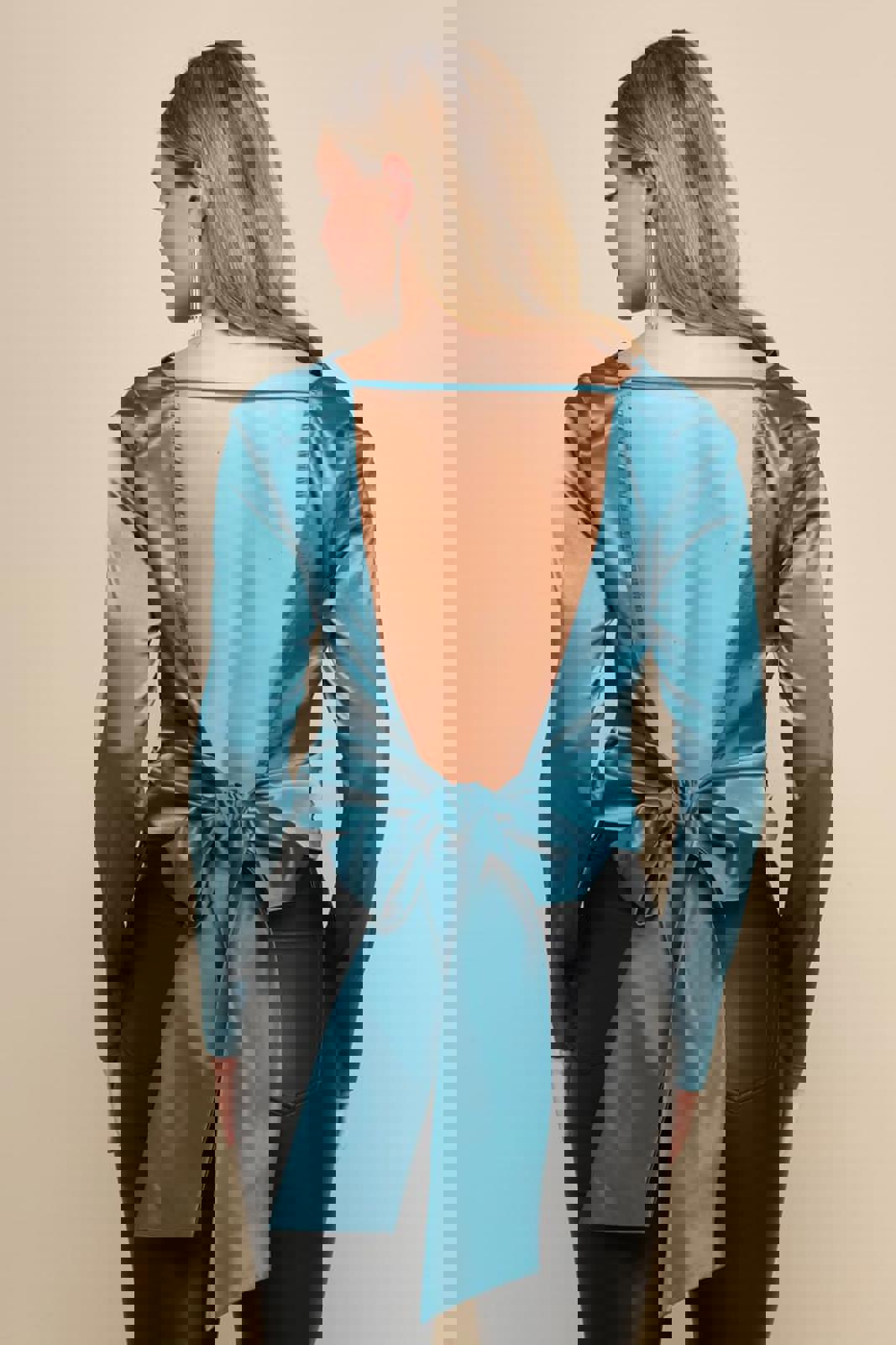 Lulus Lovely Outing Teal Green Satin Cowl Neck Backless Tie-Back Top Size S