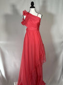 Mac Duggal Formal Pink Ruffled One Shoulder Asymmetrical Gown Size 6 $398 NWT