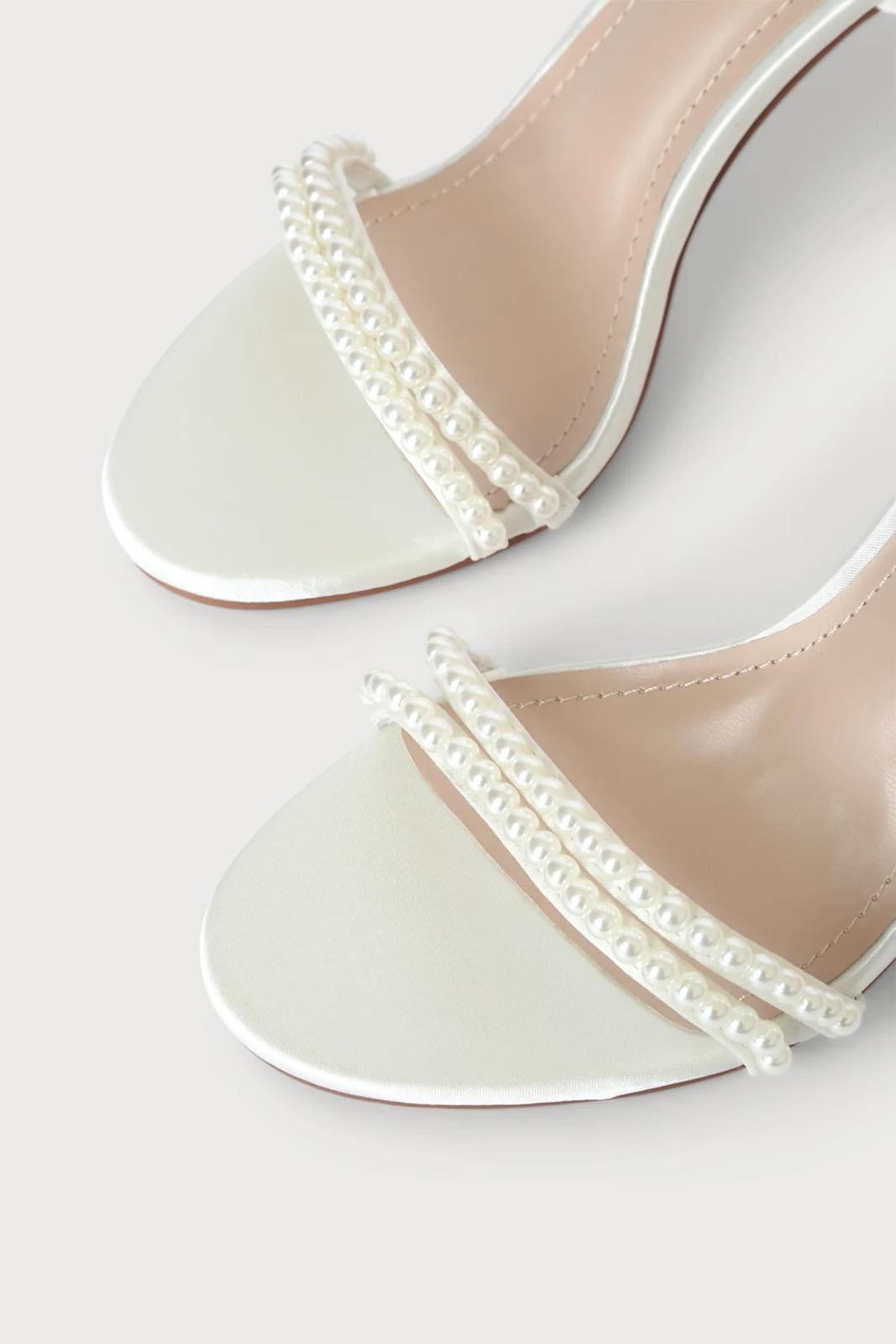 Lulus Leaah White Satin Pearl Lace-Up High Heel Sandals - 11 NWB