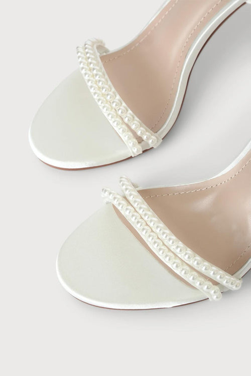 Lulus Leaah White Satin Pearl Lace-Up High Heel Sandals - 11 NWB