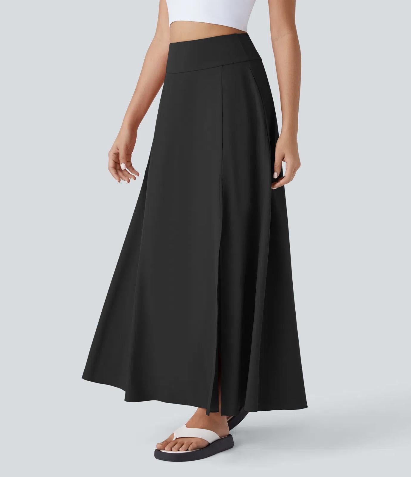 NWT Halara Breezeful High Waisted Pocket 2-in-1 Flowy Casual Maxi Skirt Black L