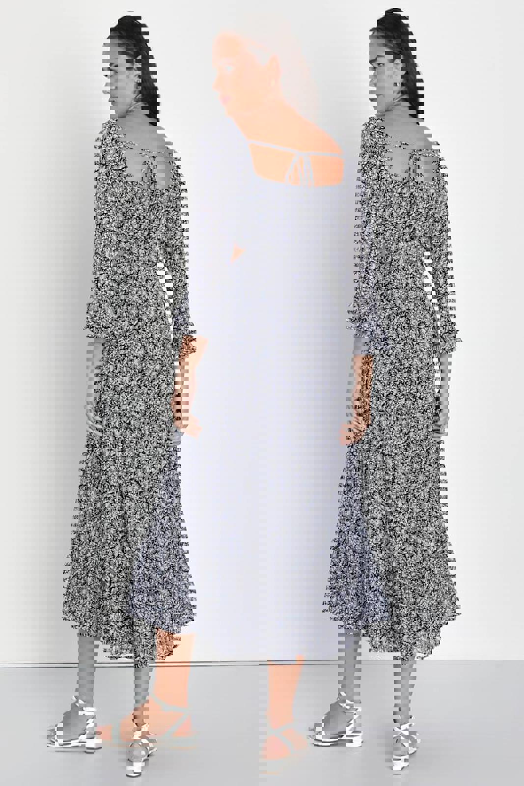 Lulus Blissful Sweetie Navy Blue Paisley Tiered Cutout Midi Dress - XS NWT