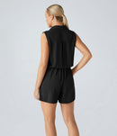 NWT Halara Sleeveless Pockets Drawstring Casual Jumpsuit Black Size L