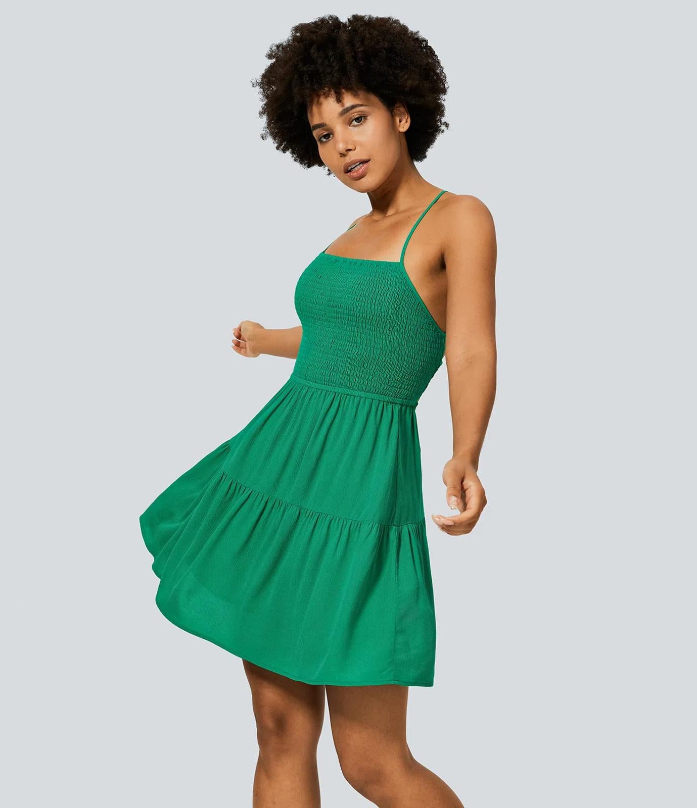 NWT Halara Shirred Flowy Mini Linen-Feel Casual Dress Size Small