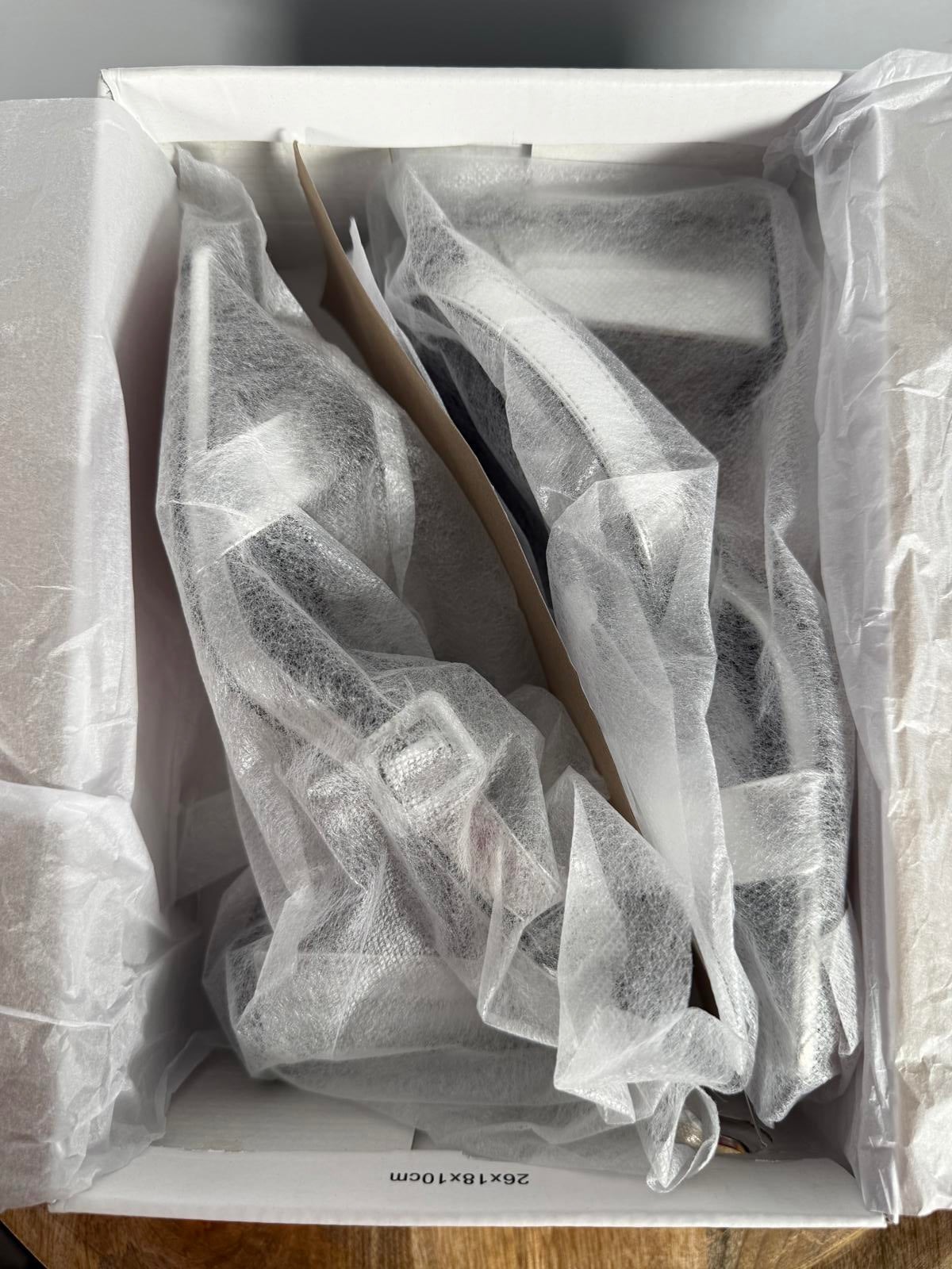 NIB Pretty Little Thing Silver Metallic Thick Strap Block Heeled Sandals Size 5