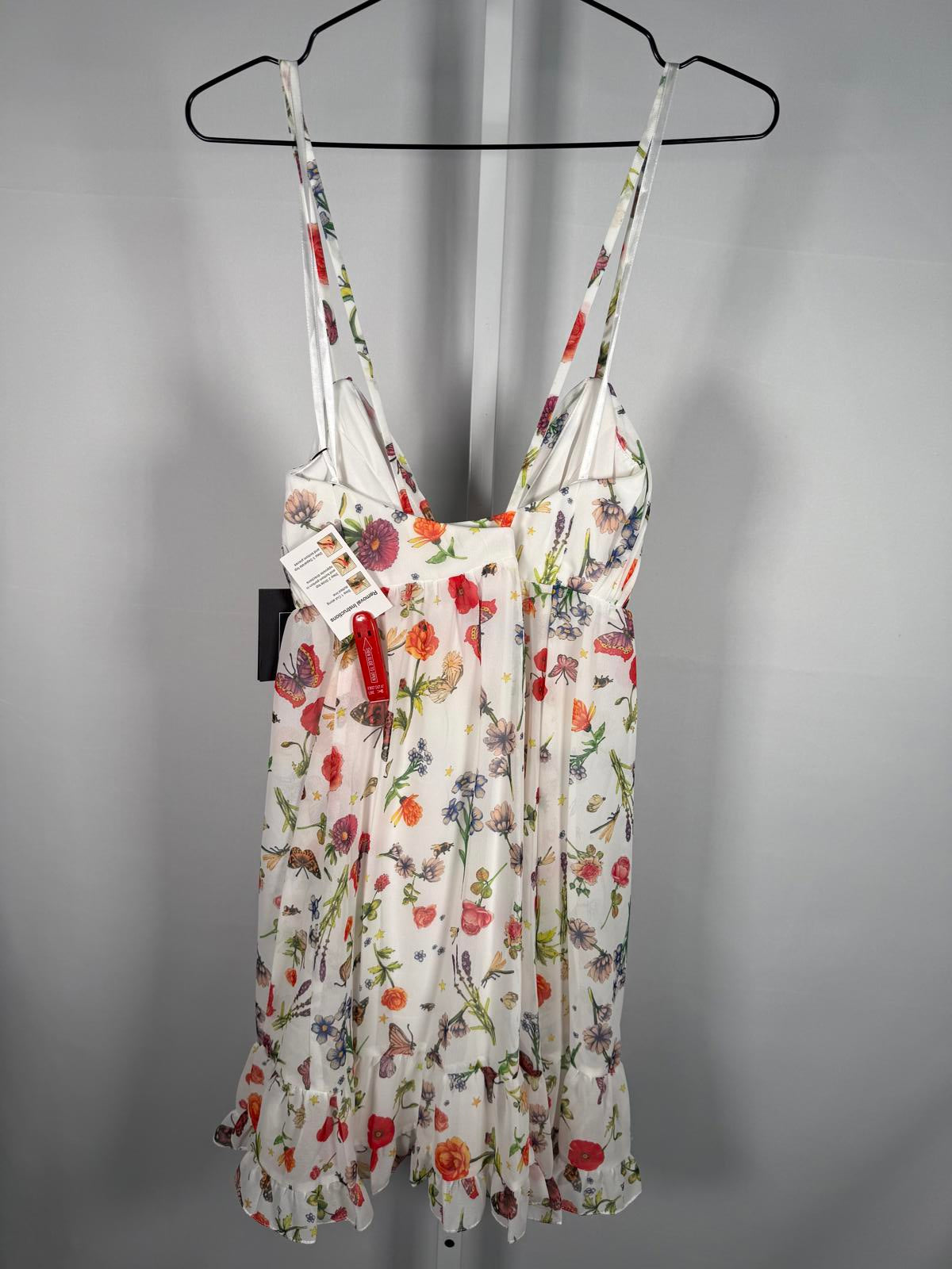 NWT Mac Duggal Apparel White Butterfly Print Ruffle Hem Mini Dress Size 0