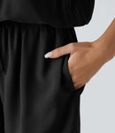 NWT Halara Sleeveless Pockets Drawstring Casual Jumpsuit Black Size L
