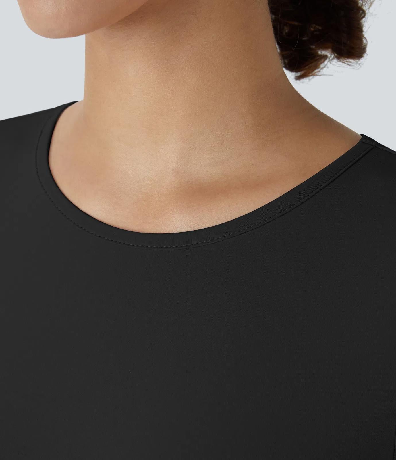 NWT Halara Round Neck Long Sleeve Casual Bodysuit Black S