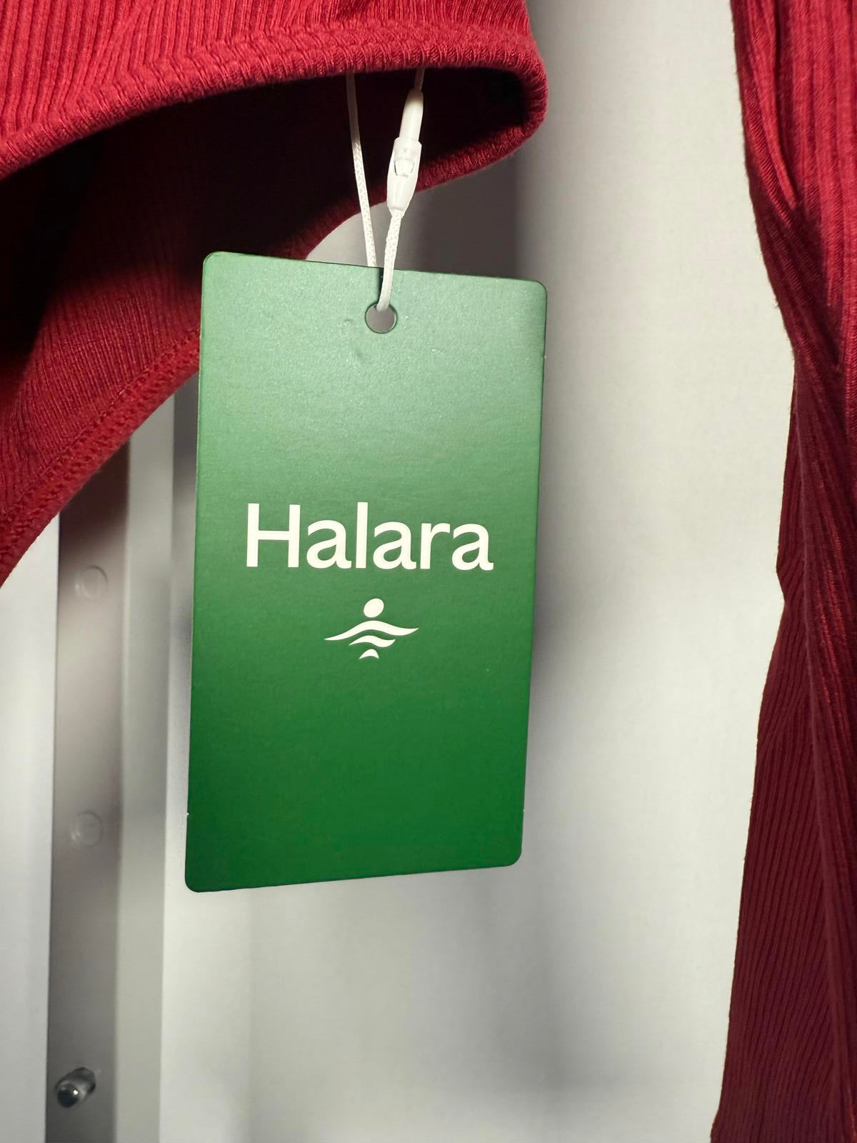 NWT Halara Ribbed Knit Square Neck Long Sleeve Skinny Bodysuit Ruby Wine L