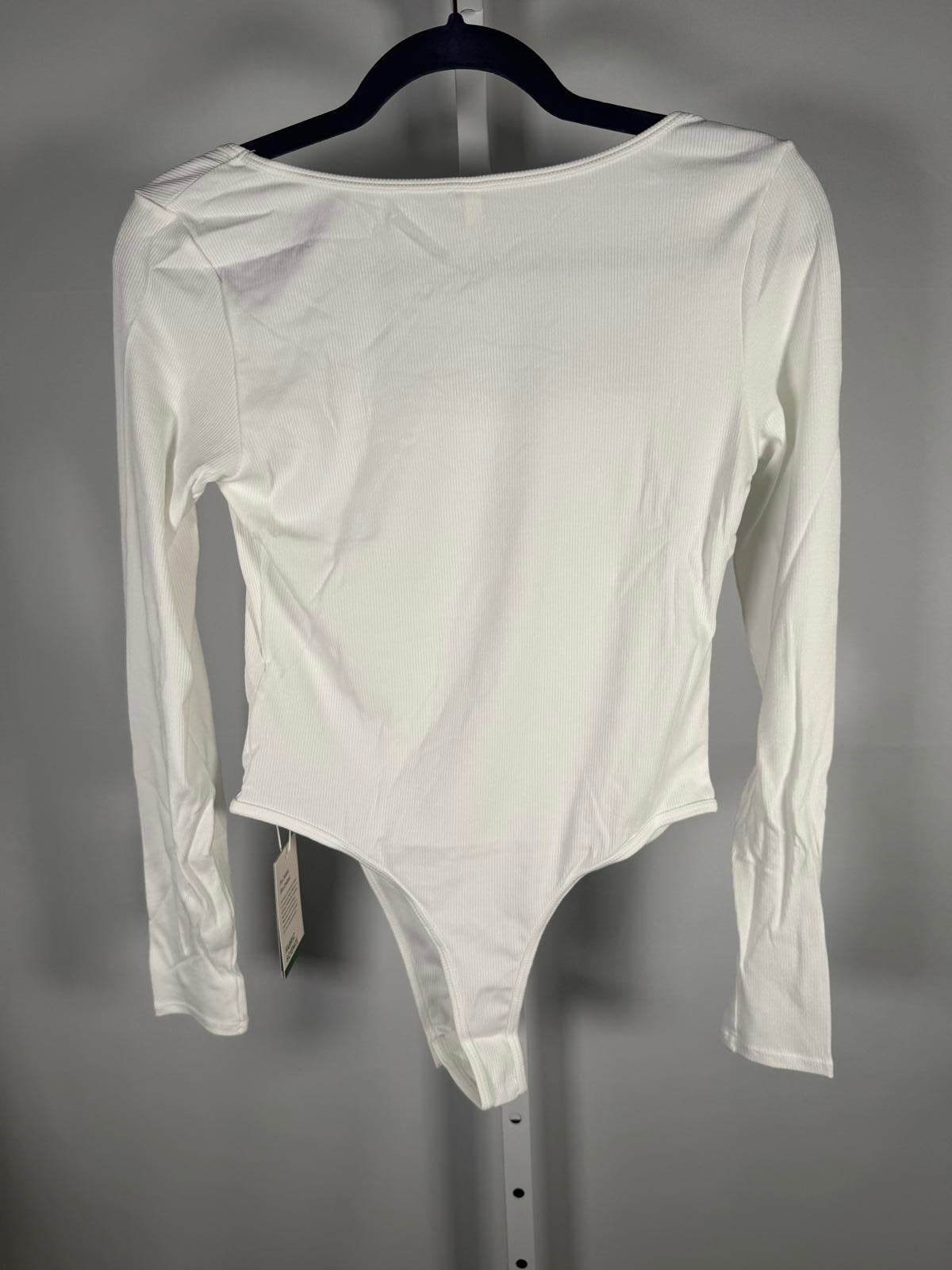 NWT Halara Ribbed Knit Square Neck Long Sleeve Skinny Casual Bodysuit White - M