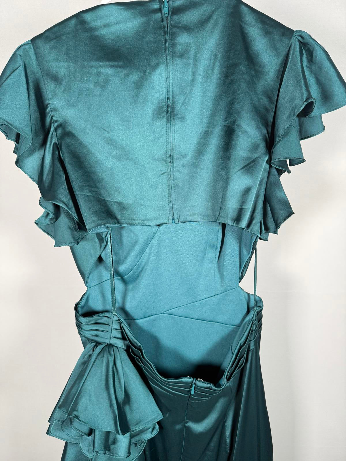 NWT Mac Duggal Green Asymmetrical Ruffle Dress Size 4