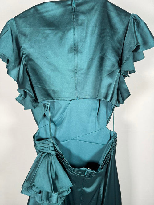 NWT Mac Duggal Green Asymmetrical Ruffle Dress Size 4