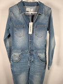 Etienne Marcel Faded Wash Notch Lapel Denim Jumpsuit Size S