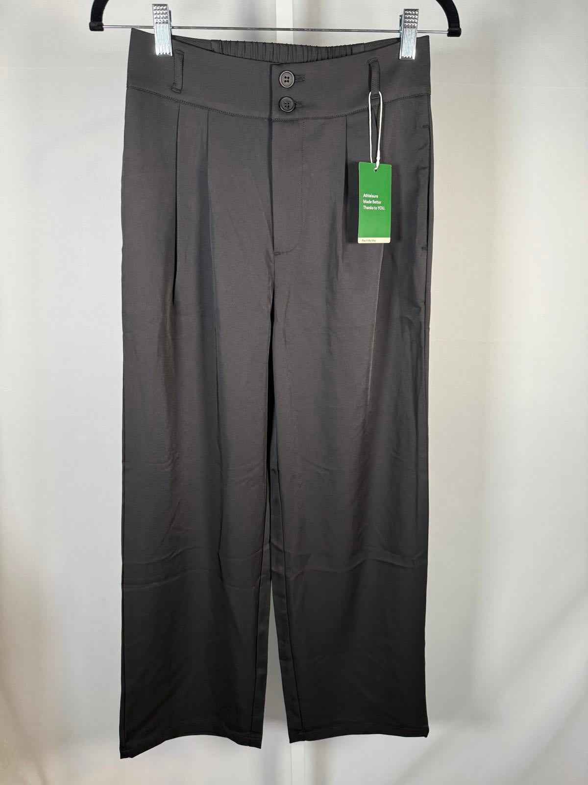 NWT Halara High Waisted Zipper Pocket Shirred Straight Leg Pant Black Size XS