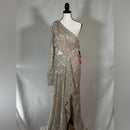 Mac Duggal Formal Silver Sequined One Shoulder Cut Out Gown Size 10 $298 NWT