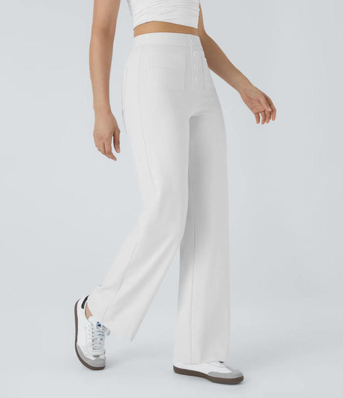 NWT Halara High Waist Button Multiple Pockets Strght Leg Casual Pants White- XS
