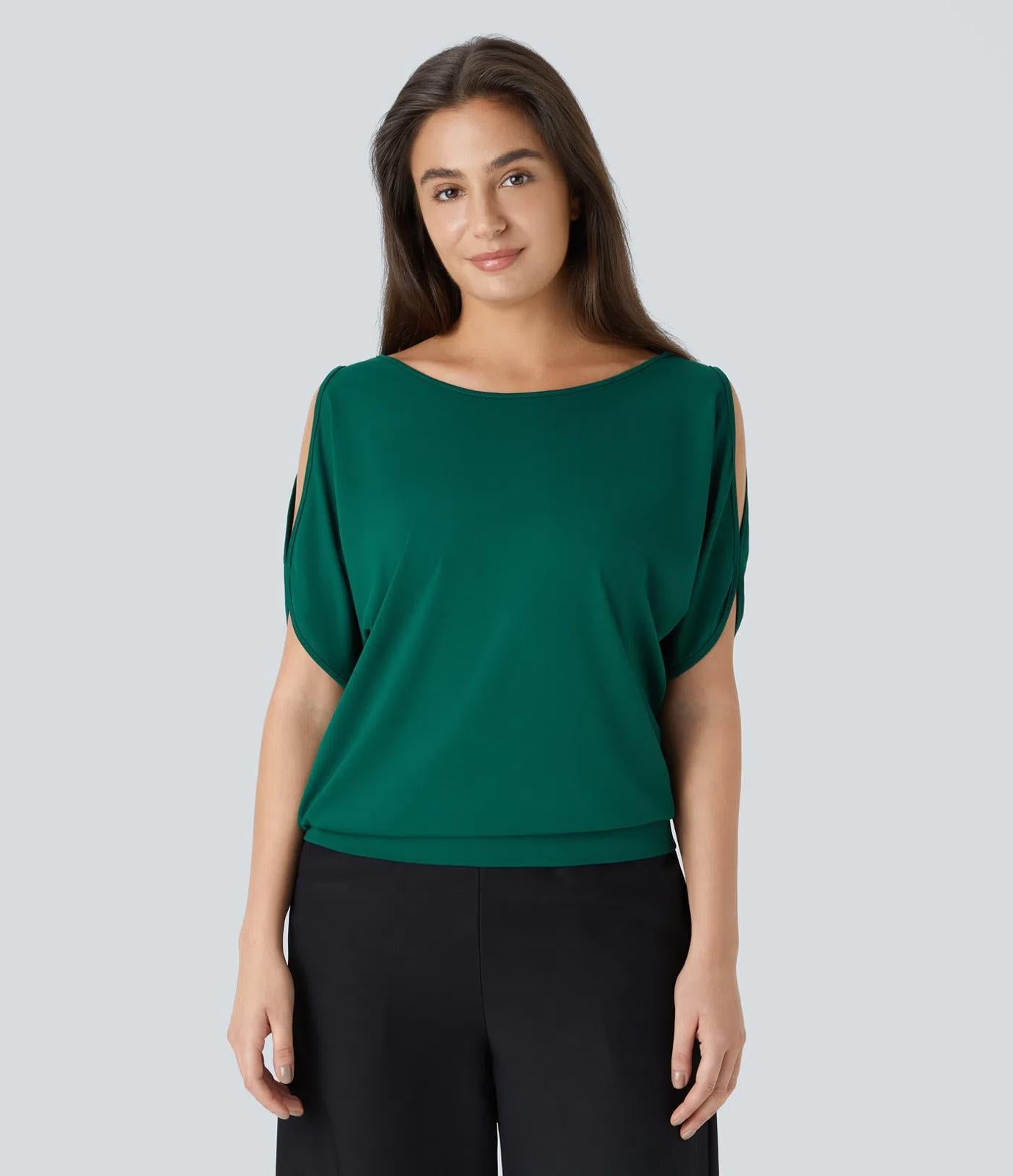 NWT Halara Boat Neck Short Sleeve Cut Out Casual T-Shirt Aventurine M