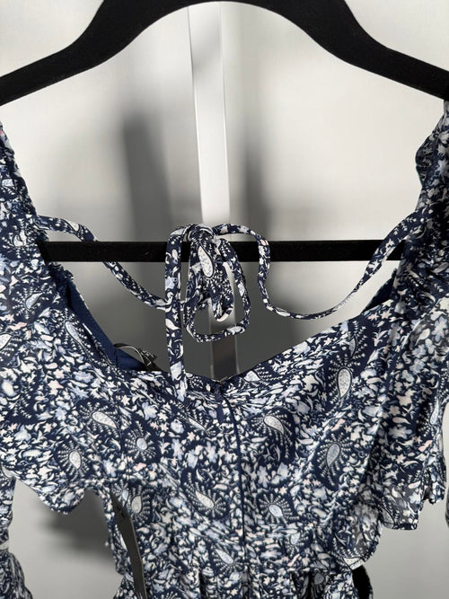 Lulus Blissful Sweetie Navy Blue Paisley Tiered Cutout Midi Dress - XS NWT