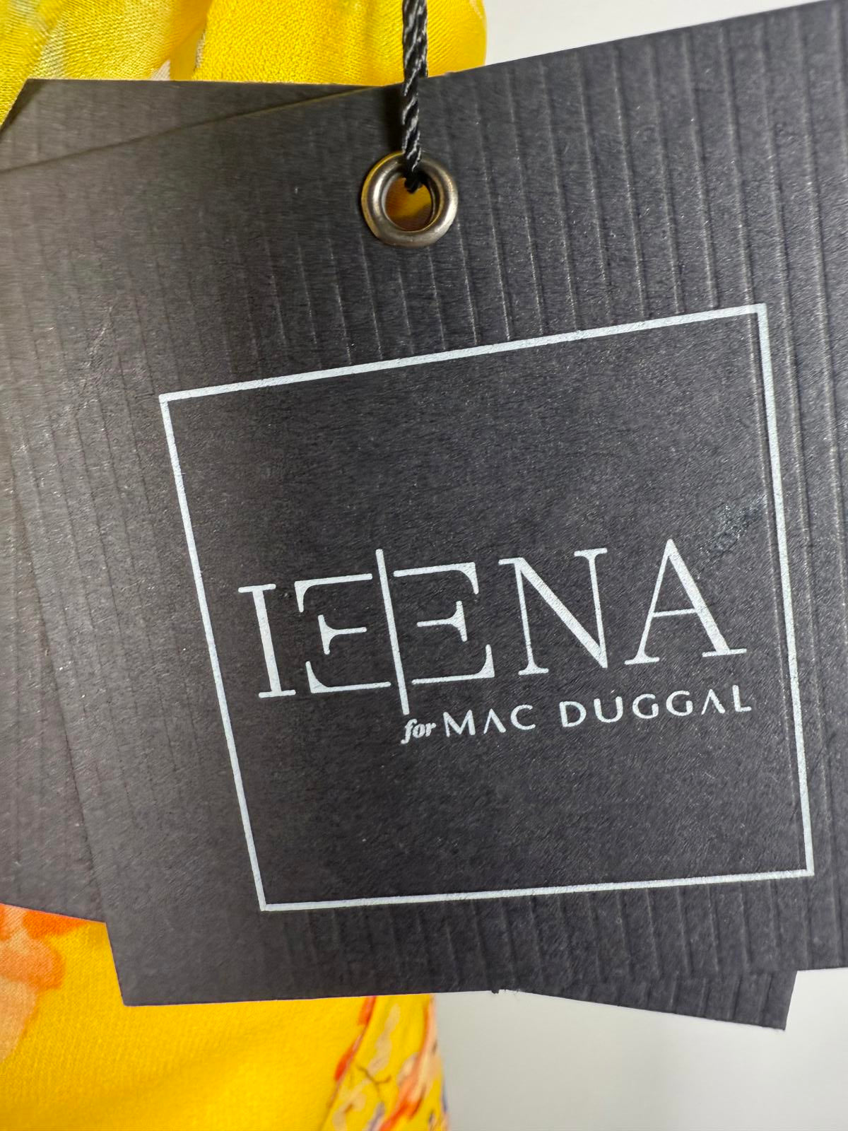 NWT Mac Duggal Yellow Floral Print Puff Sleeve Ruffled Mini Dress Size 4