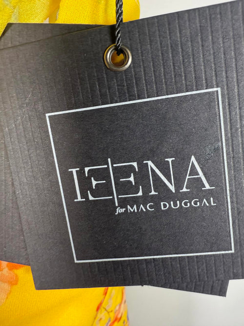 NWT Mac Duggal Yellow Floral Print Puff Sleeve Ruffled Mini Dress Size 4