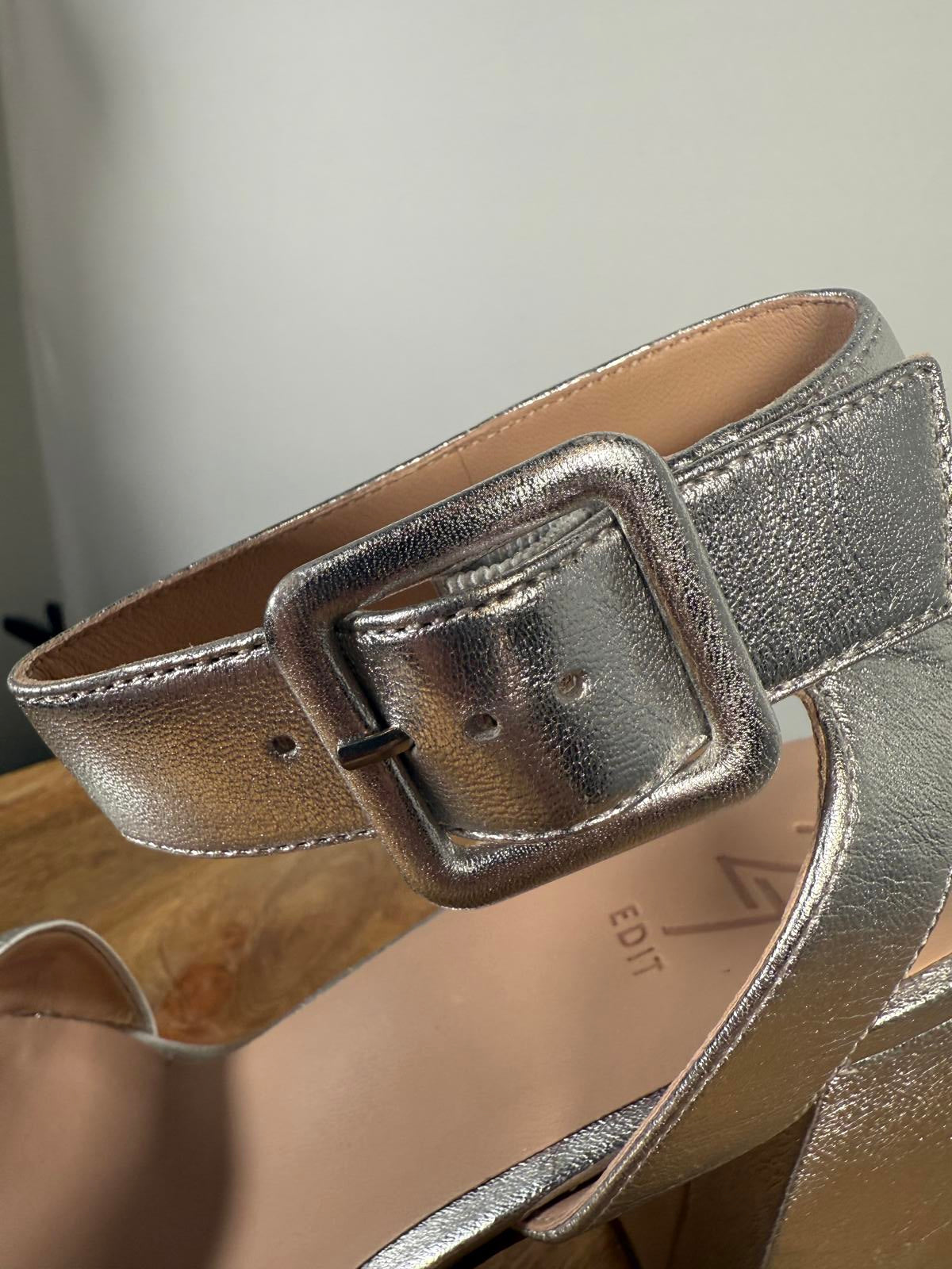 27 EDIT Naturalizer Jaselle Metallic Leather Ankle Strap Platform Sandals - 8.5