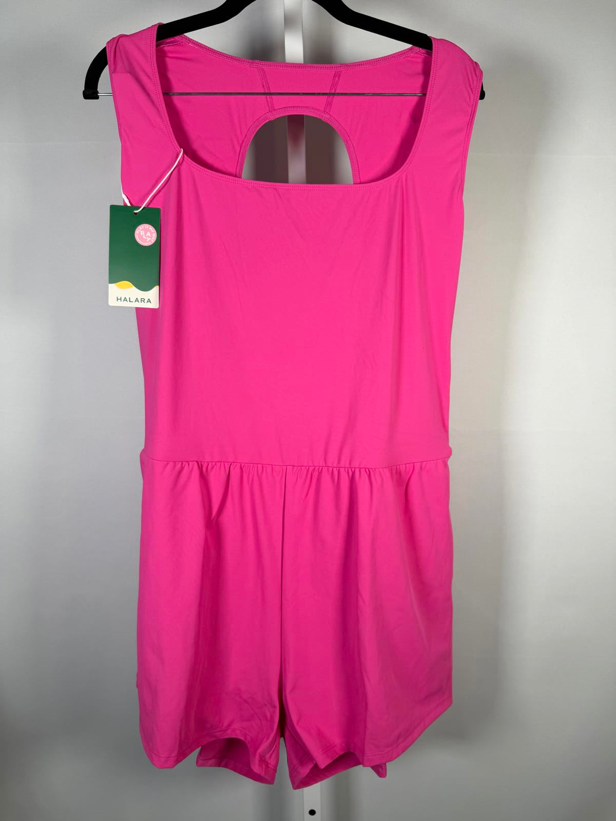 NWT Halara Bright Pink Romper with Open Back Size XL