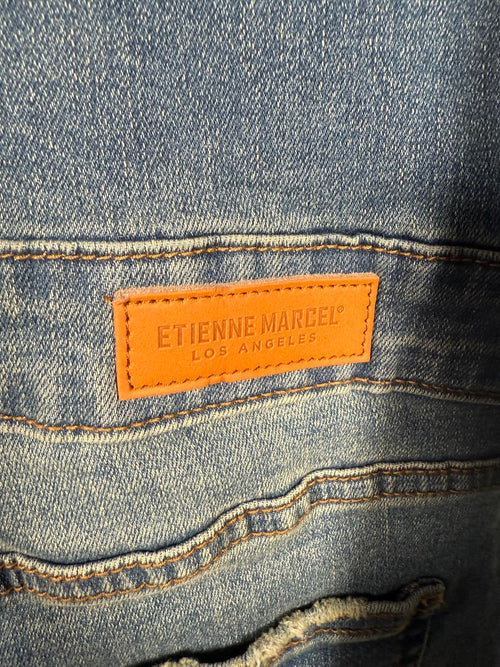 Etienne Marcel Faded Wash Notch Lapel Denim Jumpsuit Size S