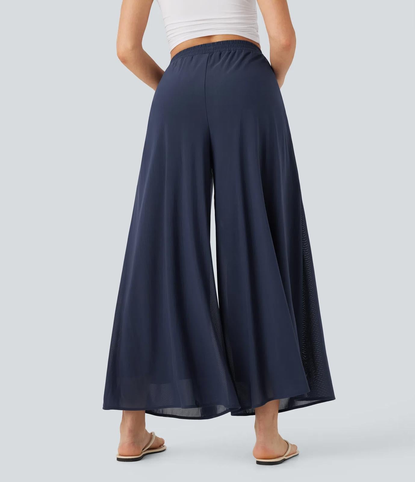 NWT Halara High Waisted Mesh Overlay Wide Leg Casual Pants Naval Academy S