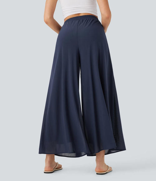 NWT Halara High Waisted Mesh Overlay Wide Leg Casual Pants Naval Academy S