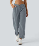 NWT Halara Mid Rise Zipper Pocket Corduroy Casual Pants Cloud Gray Blue Size L