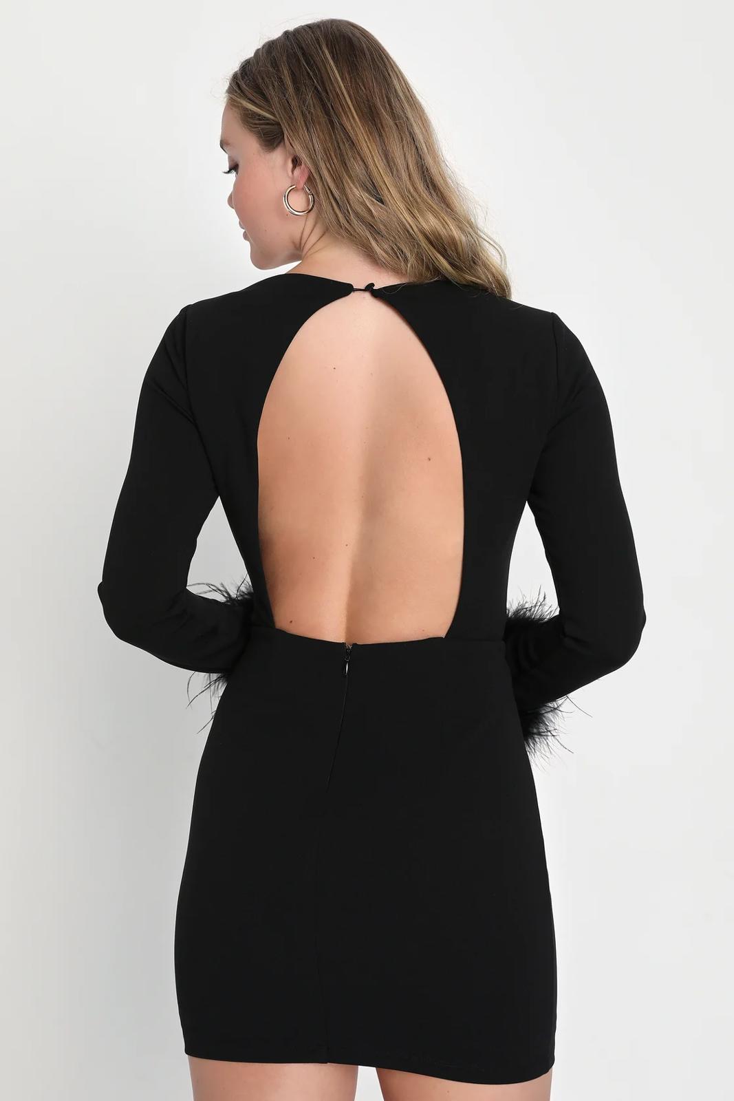 NWT Lulus Iconic Spectacle Black Feather Bustier Backless Mini Dress Size XL