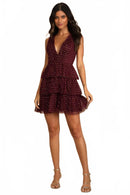 NWT Lulus Forever Sparkling Burgundy Dotted Mesh Tiered Mini Dress Size M