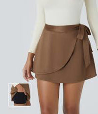 NWT Halara Suede Wrap Side Tie Mini Skirt in Pecan Pie S