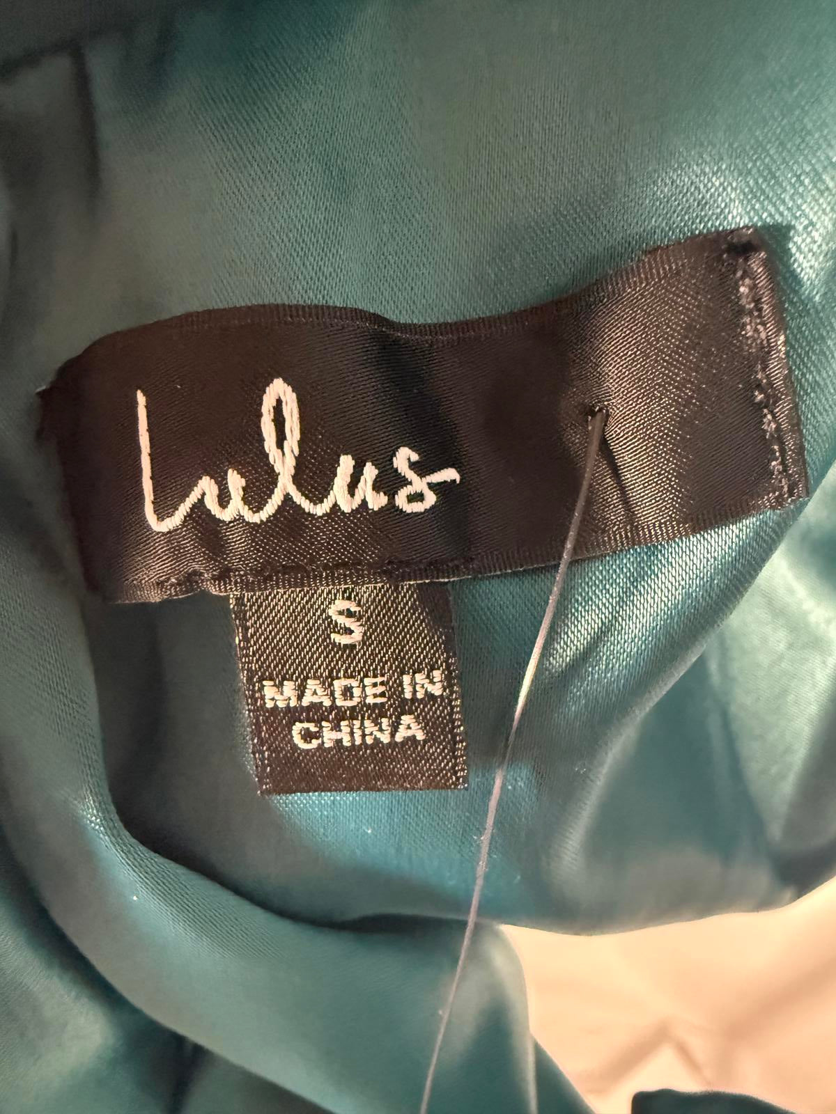 NWT Lulus Lovely Outing Teal Green Satin Cowl Neck Backless Tie-Back Top Size S