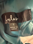 NWT Lulus Lovely Outing Teal Green Satin Cowl Neck Backless Tie-Back Top Size S