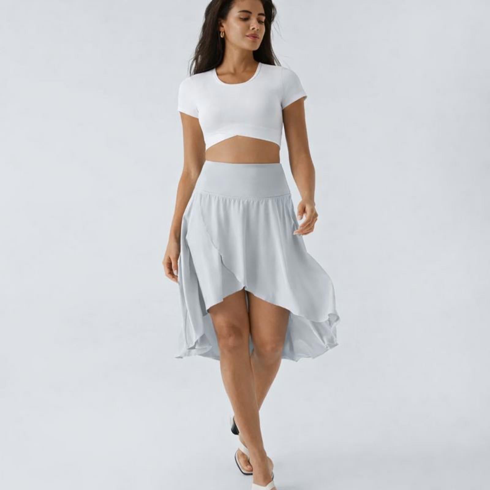 NWT Halara High Waisted Asymmetric Ruffle 2-in-1 Quick Dry Dance Skirt Gray S