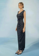 Atelier Women's Wrap Dark Gray Sleeveless Ribbed Knit with Ring Detail Size M