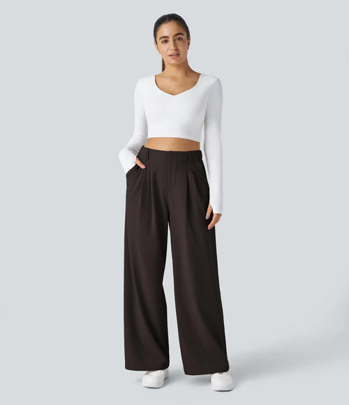 NWT Halara Flex™ High Waisted Pocket Wide Leg Waffle Work Pants Black Size L