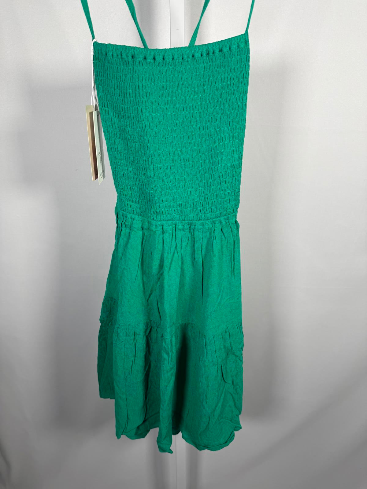 NWT Halara Shirred Flowy Mini Linen-Feel Casual Dress Parakeet Small