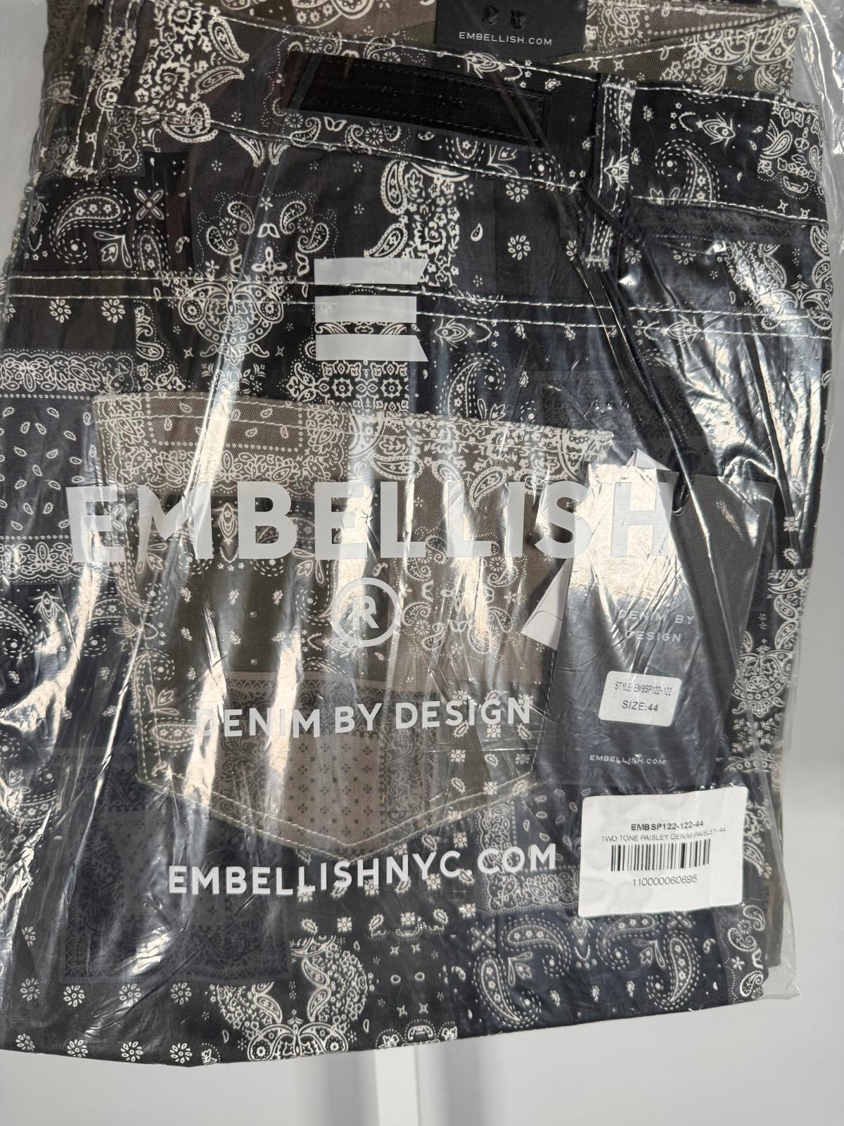 Embellish NYC Men's Two Tone Paisley Skinny Fit Stretch Denim Jeans Size 44 NWT