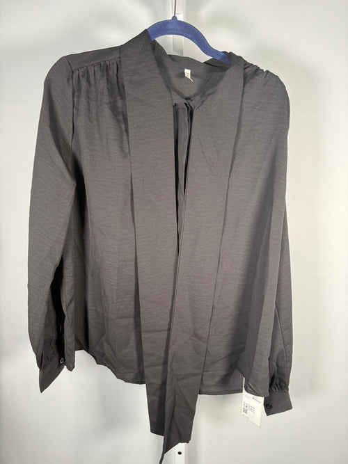 NWT Halara Tie Neck Long Sleeve Work Blouse Black M